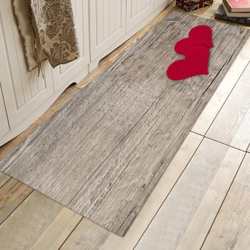 Double Red Love Wooden Rug Bedroom Living Room Door Bathroom Anti-slip Floor Mat Carpet