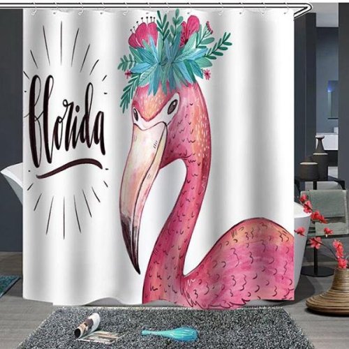 Flamingo Printing Pattern Bathroom Curtain Mildew Waterproof Shower Curtain