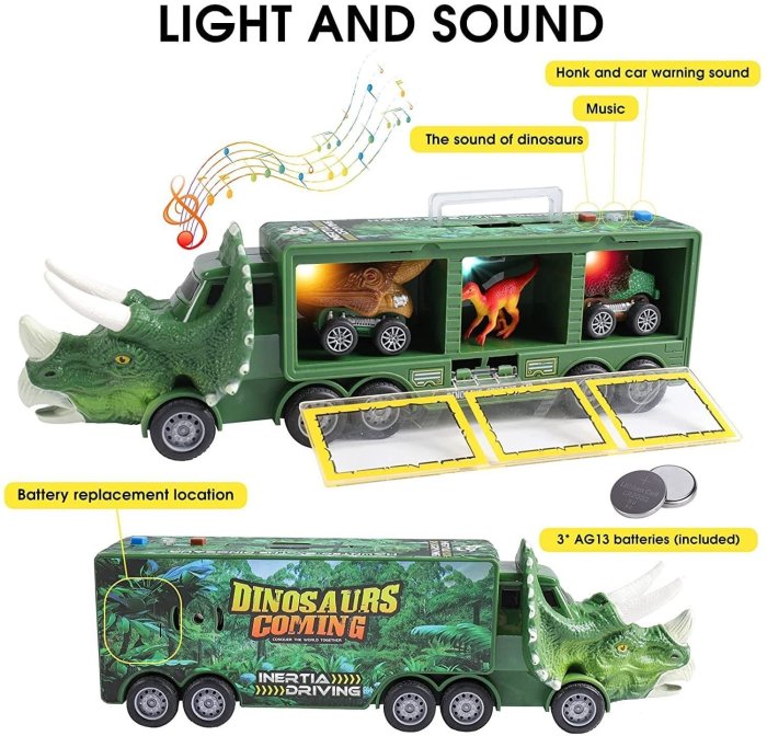 FociliTM Dinosaur transport toy car with its own music and lights