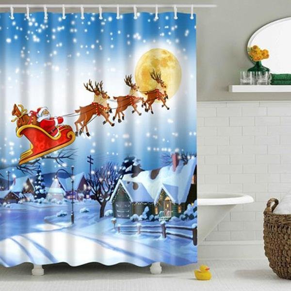 Christmas Snowman Series Pattern Bathroom Curtain Mildew Waterproof Shower Curtain