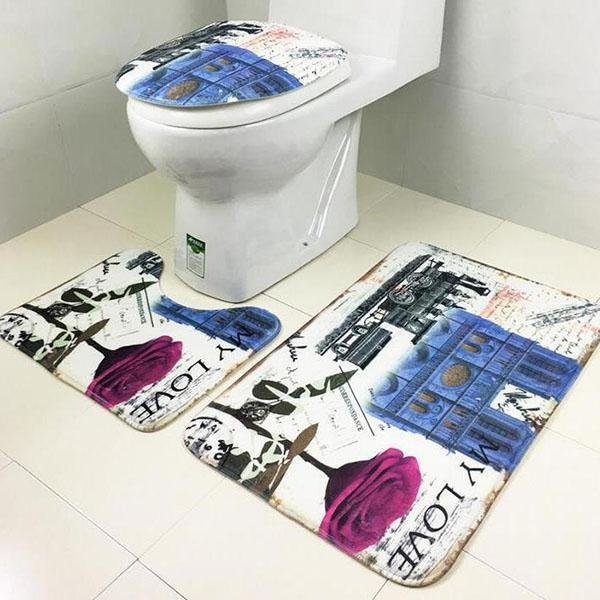 Bathroom Toilet Ocean Three-piece Carpet Floor Mat Bathroom Absorbent Non-Slip Pad