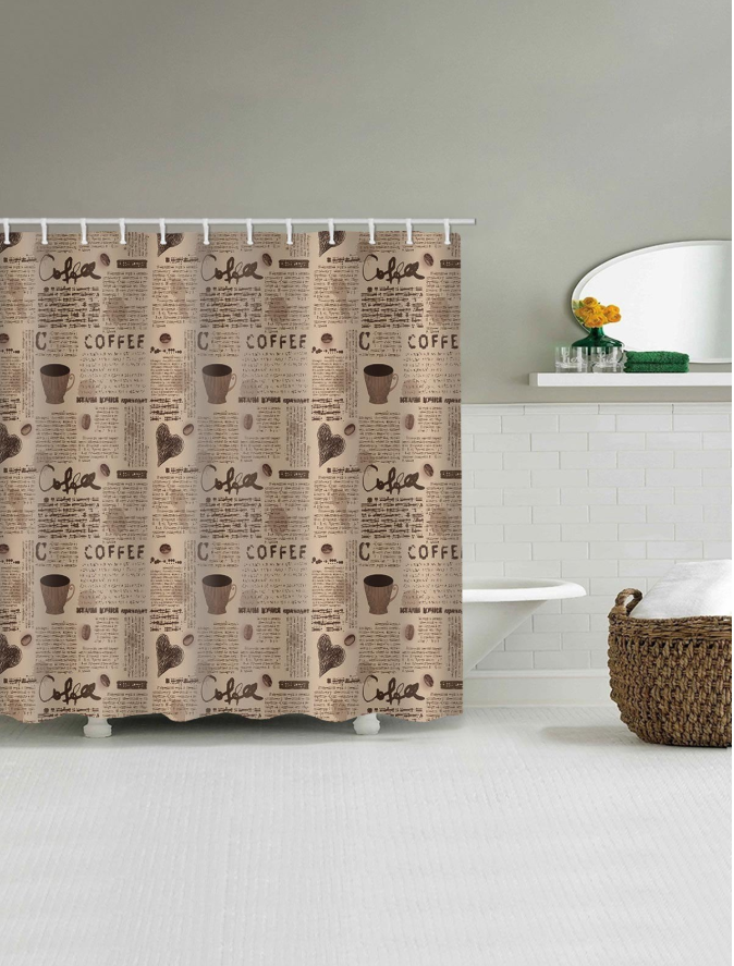 Coffee Newspaper Print Shower Curtain