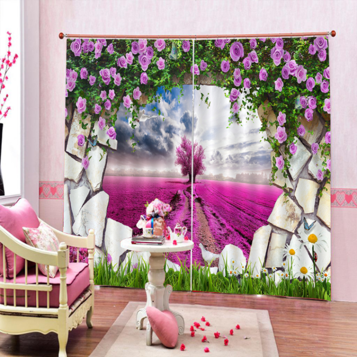 Lavender Curtains 3D Printed Window Curtain