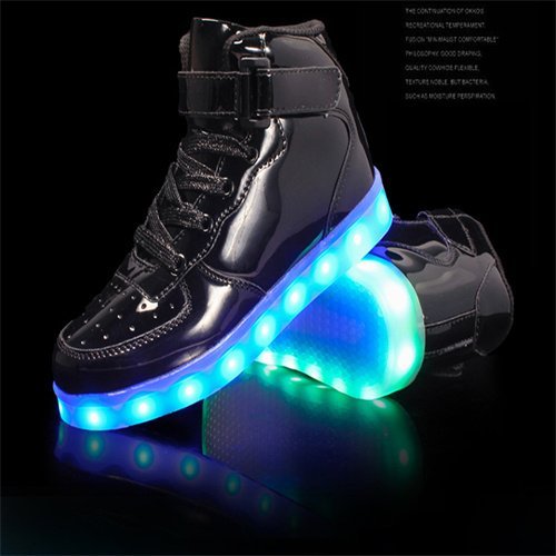 🎅🏼🎅🏼[Size for women] LED Light Up Sneakers High Top Hook and Loop Flashing Shoes for Boys Girls