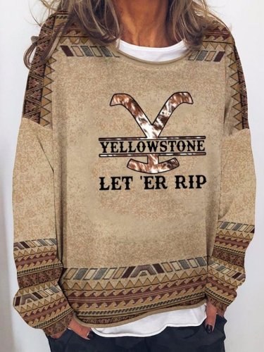 loose casual printed long sleeve round neck sweater