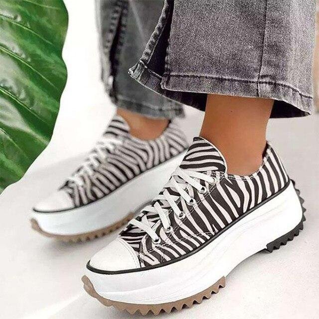 Lace-Up High Top Zebra Canvas Sneakers