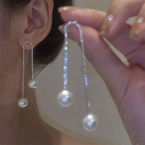 Tassel Zircon Pearl Earrings