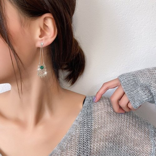 Fashion Classical Green Diamond Tassel Earrings