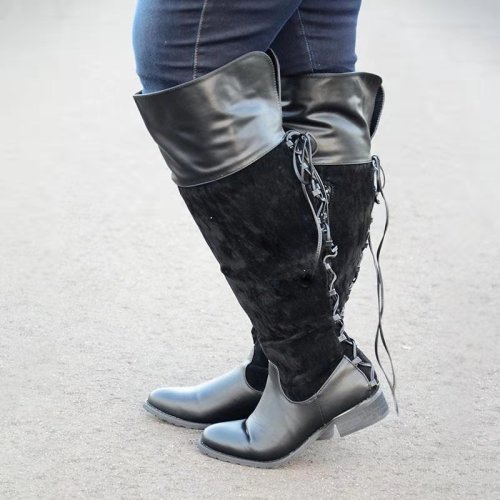 Simplicity Splicing Zipper Knee Boots