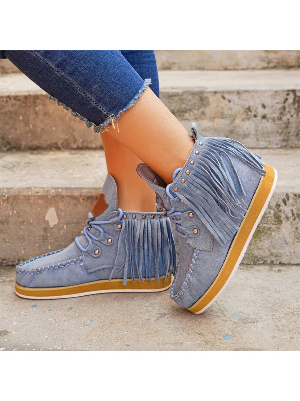 Suede Fringe Ankle Boots Slip On Flat Booties