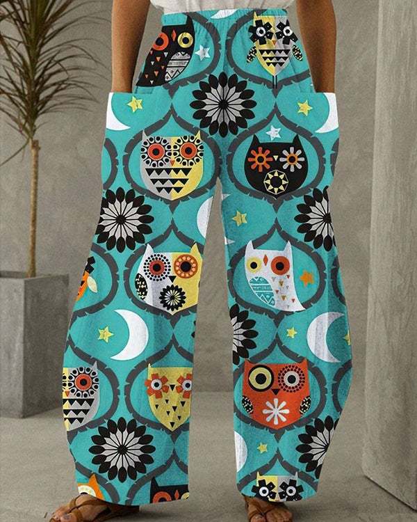 Women's Vintage Owl Print Loose Pants S-5XL