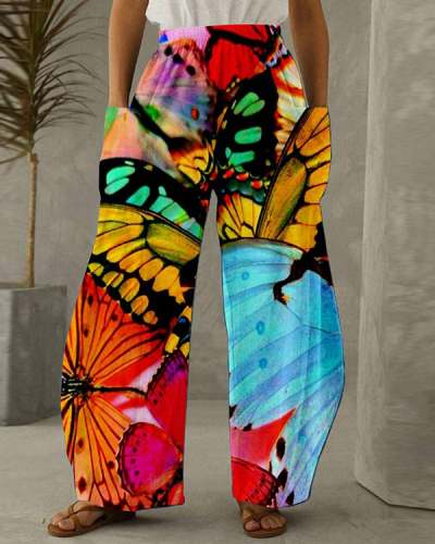 Butterfly Print Vintage Casual Loose Pants S-5XL