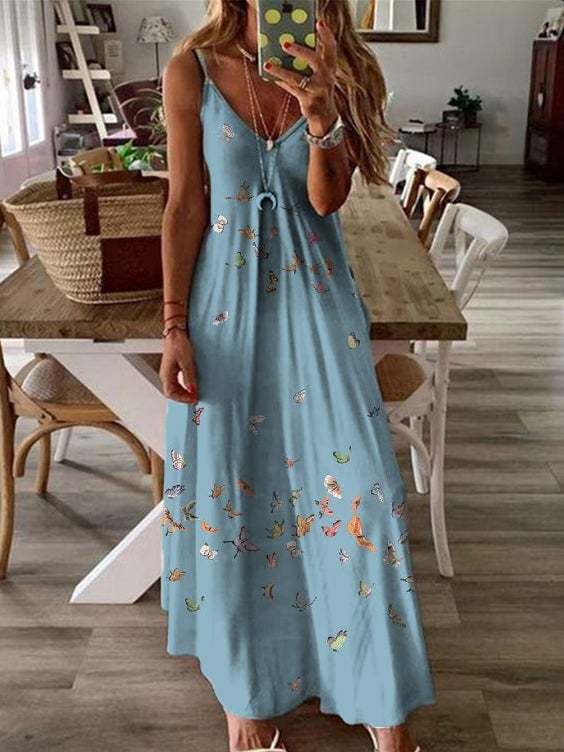 Casual V-neck Printed Maxi Dress S-5XL
