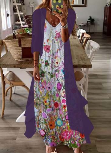 Fake Two Piece Casual Printed Maxi Dress S-3XL