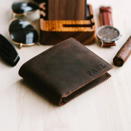 50% OFF Personalized Engraved Mens Leather Wallet, Handmade Custom Wallet for Yourself/Son/Dad/Boyfriend