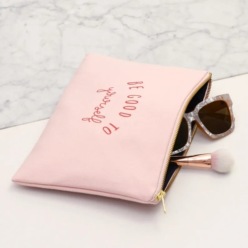Be Good To Yourself Pouch - Blush Pink Makeup Pouch - Blush Pink Canvas Pouch - Gift for Mum - Cosmetics Bag - Makeup Bag - Slogan Makeup