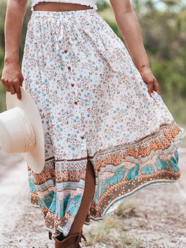 Bohemian Resort Casual Ethnic Print Skirt