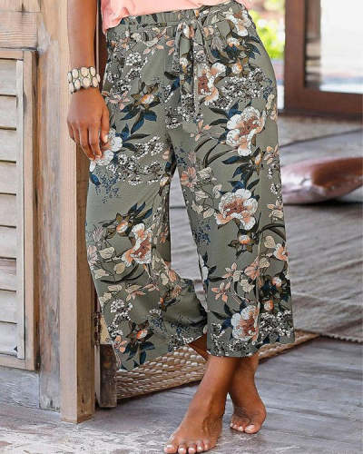 Floral Print Hot Spring New Designer Women's Cropped Pants
