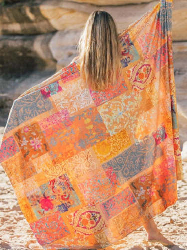 One Size Casual Vacation Boho Print Loose Linen Cape
