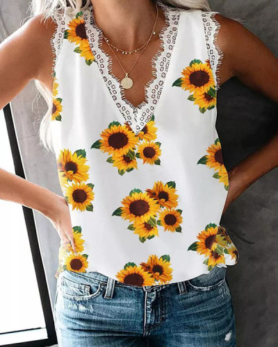 Sunflower Casual Lace V-Neck Loose Top