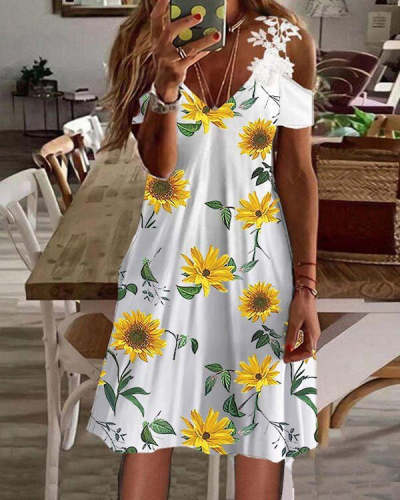 Sunflower V-Neck Lace Off-the-Shoulder Sexy Dress