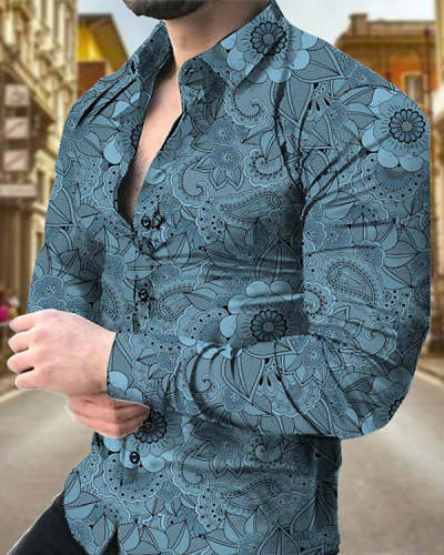 Men's Printed Street Casual Button Print Long Sleeve Top
