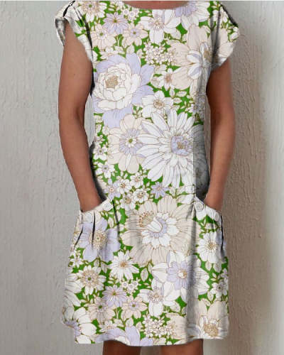 Sleeveless Printed Pocket Midi Dress