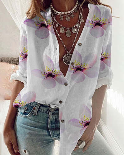 Floral Print Casual Loose Long Sleeve Top