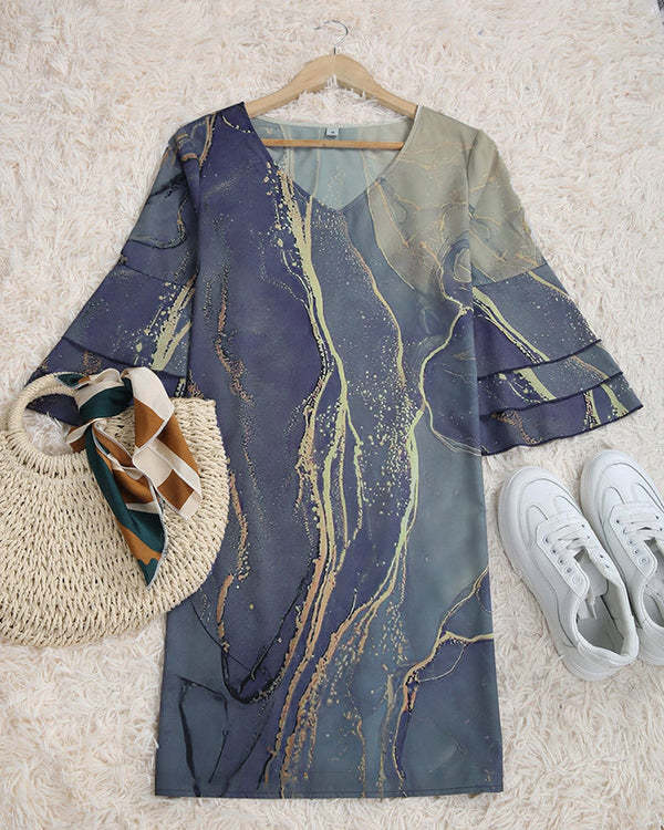 Gold Beach Ocean Waves Marble Print Mini Dress