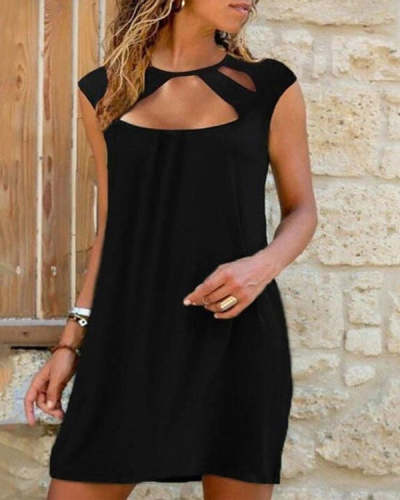 Casual Solid Crew Neck Short Sleeve Knit Dress