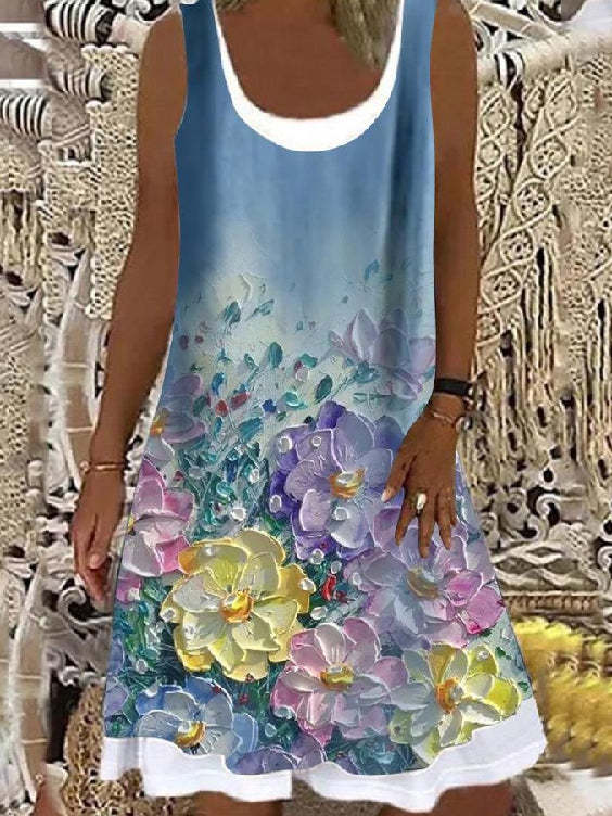 Sexy Round Neck Loose Printed Dress