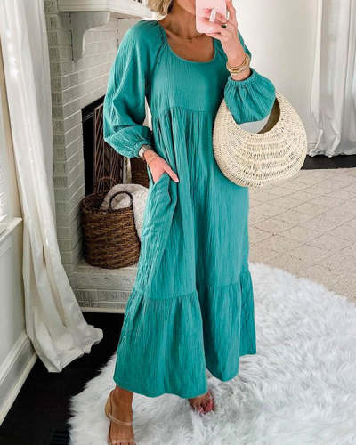 Solid Long Sleeve Woven Dress