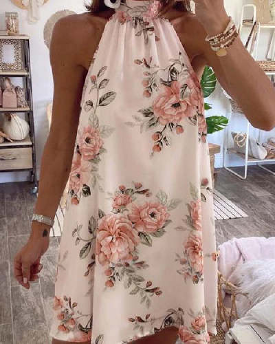 Printed Round Neck Off-Shoulder Sexy Dress