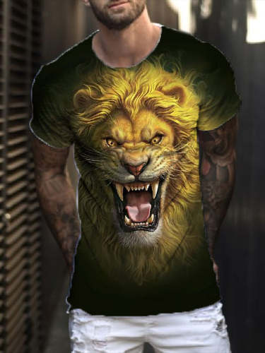 Men's 3D Art Animal Print Casual Short Sleeve Print T-Shirt