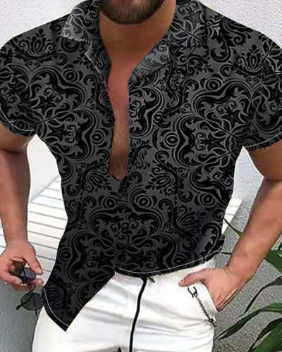 Men's Casual Button Color Block Short Sleeve Top