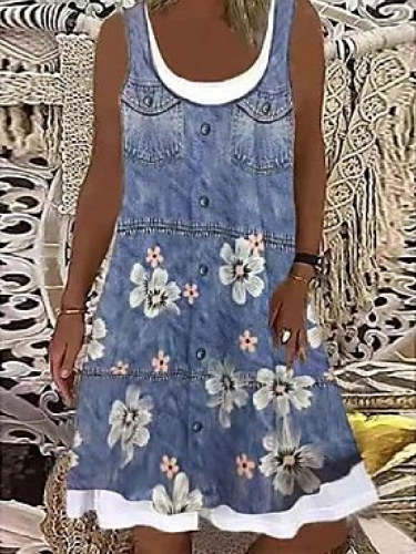 Sexy Round Neck Loose Printed Dress