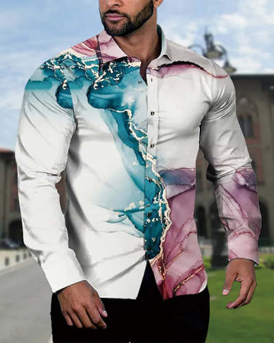 Men's Abstract Street Casual Button Long Sleeve Top
