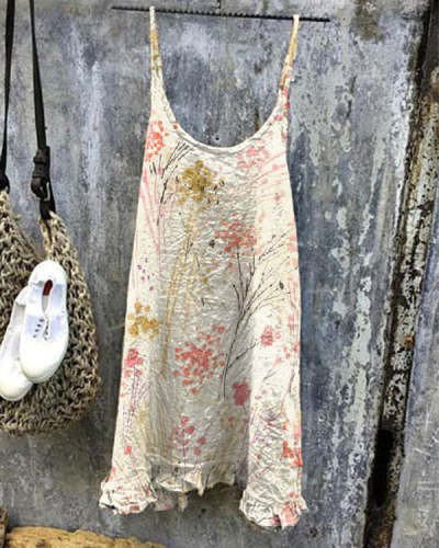 Ladies Camisole Cotton Linen Print Vest