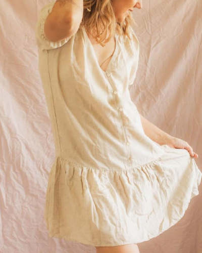 Plus Size Comfortable Loose Short Sleeve Solid Color Cotton Linen Dress