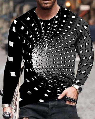 Hot Sale Men's 3D Printed Casual Long Sleeve Printed T-Shirt