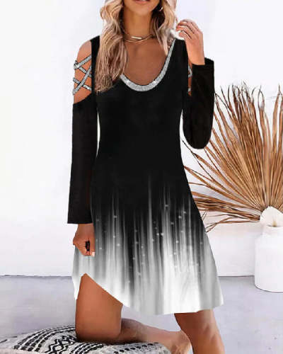 Crew Neck Off Shoulder Long Sleeves Sexy Dress