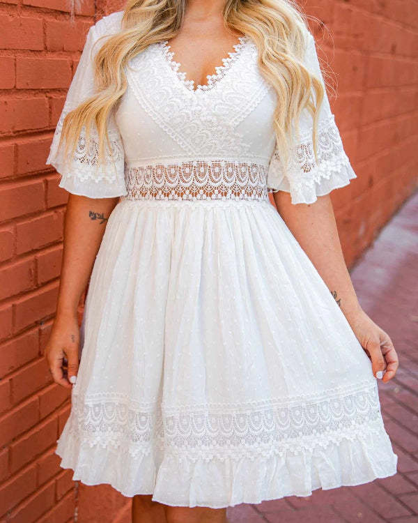 Solid Color Lace Long Sleeve Sexy Casual Holiday Dress