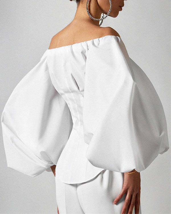 Design Sense Long-sleeved Puff Puff Sleeves Leak-shoulder Shirt Top