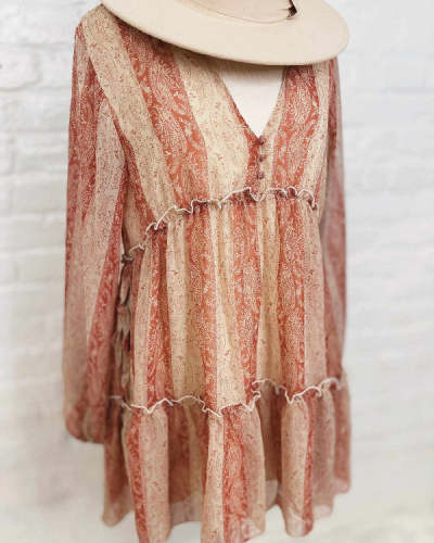 Plus Size Comfortable Loose Long Sleeve Printed Chiffon Mini Dress