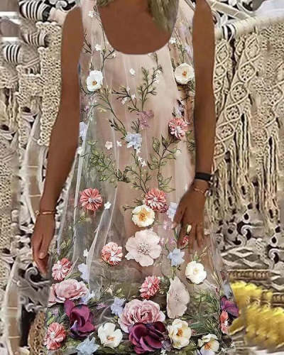 Printed Round Neck Off-Shoulder Sexy Dress