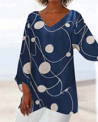 Casual V-neck Long Sleeve Printed Top