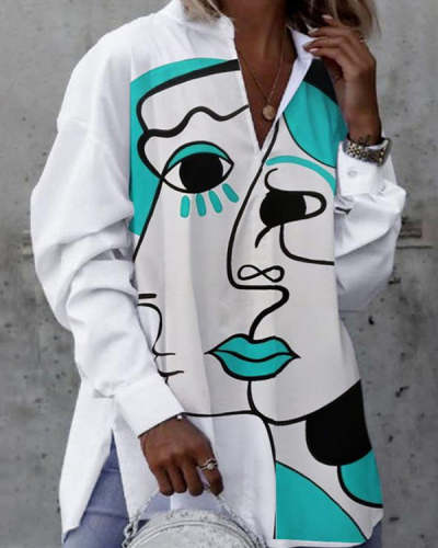 Casual Long Sleeve Printed Shirt Top