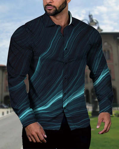 Men's Abstract Street Casual Button Long Sleeve Top