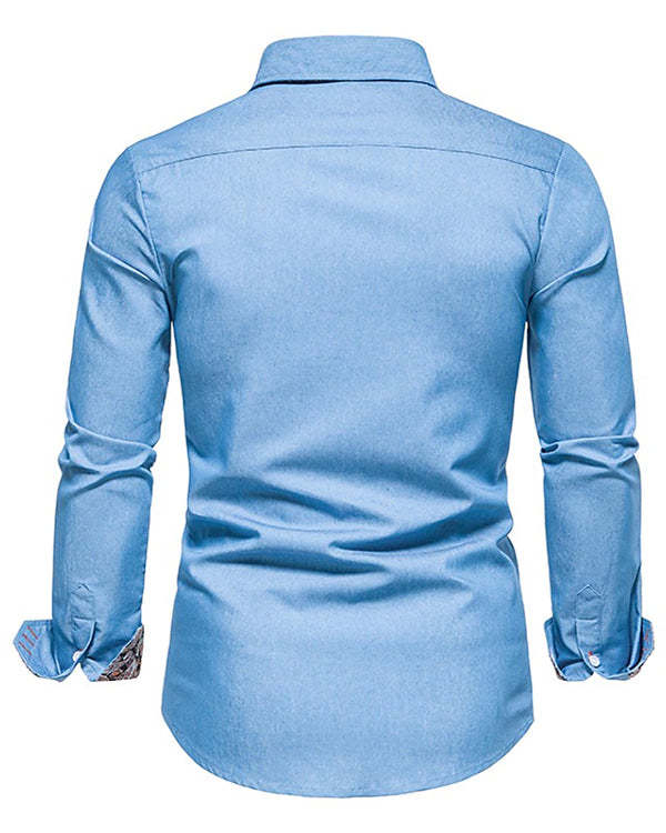 Men's Stand Collar Casual Patchwork Long Sleeve Top