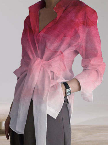 Temperament Gradient Loose Tie Long Sleeve Casual Shirt Top
